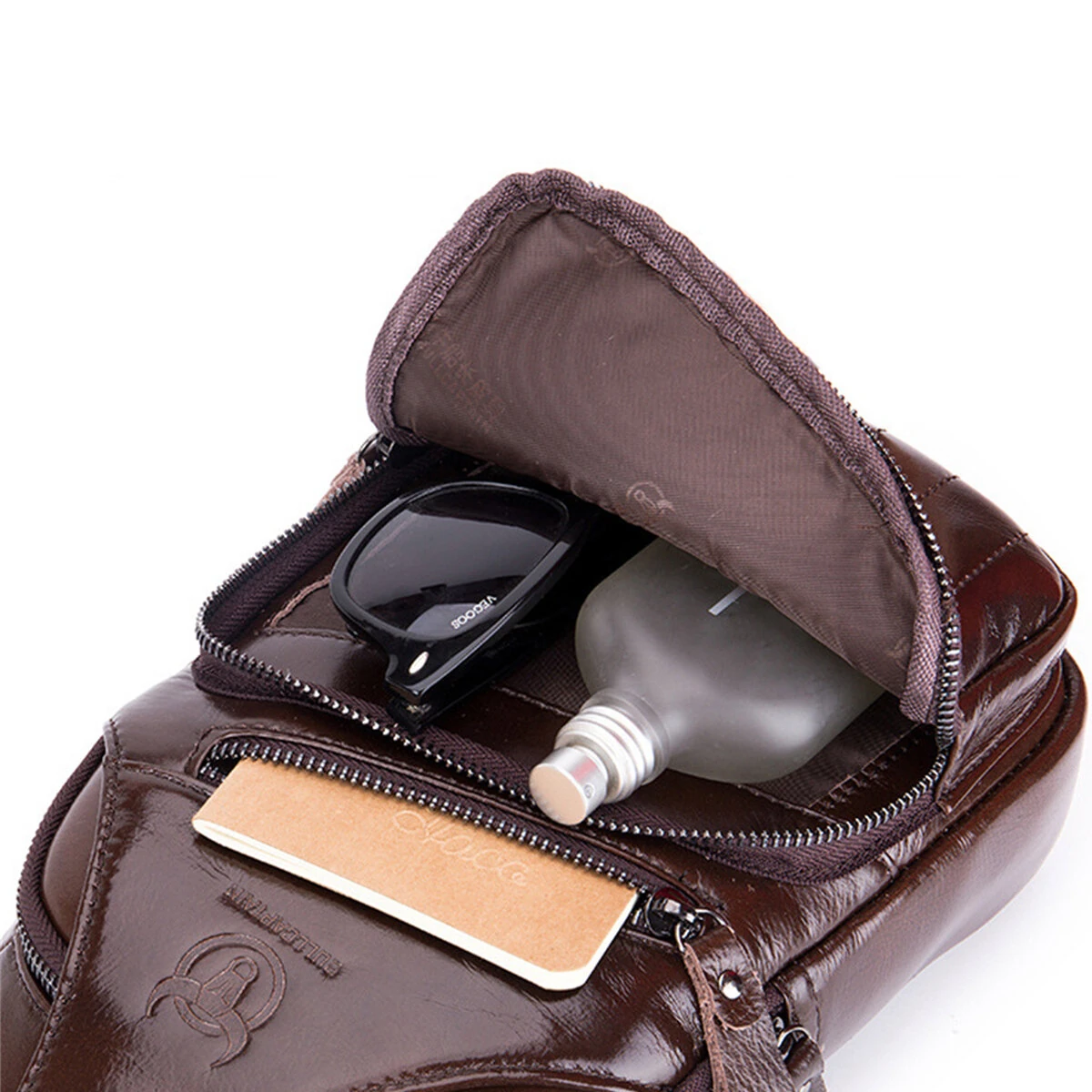 (image for) BULLCAPTAIN Men Multi-Pocket Leather Chest Bag Casual Sports Multifunctional Large Capacity Crossbody Shoulder Bag